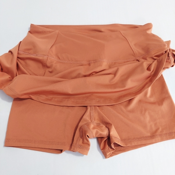 Womens Athletic Skirt Medium Rust Orange Stretch 2 In One Skirt Short Summer - Picture 4 of 13